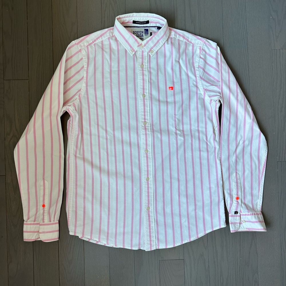 Men’s Scotch & Soda M Long-sleeve Shirt White with Pink Stripes